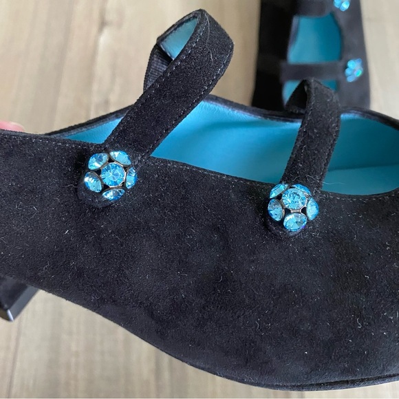 Thierry Rabotin Women's Black Suede Slingback Heels Crystal Embellishments 7.5 - Picture 14 of 15